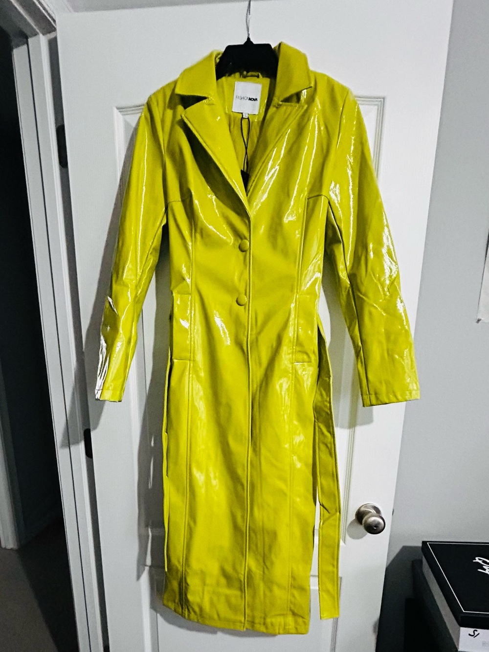 Fashion Nova Lime Green/Yellow Patent Trench Coat